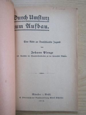 SH 1649 : Durch Umsturz zum Aufbau : eine Rede an Deutschlands Jugend (1918)