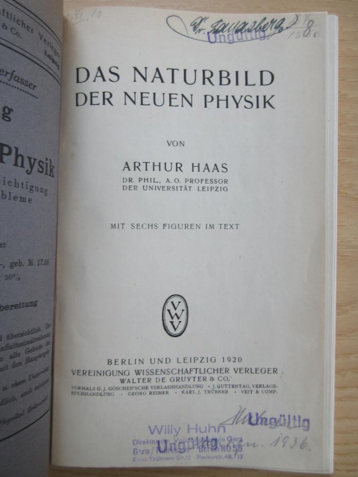 SH 2137 : Das Naturbild der Neuen Physik (1920)