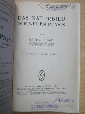 SH 2137 : Das Naturbild der Neuen Physik (1920)