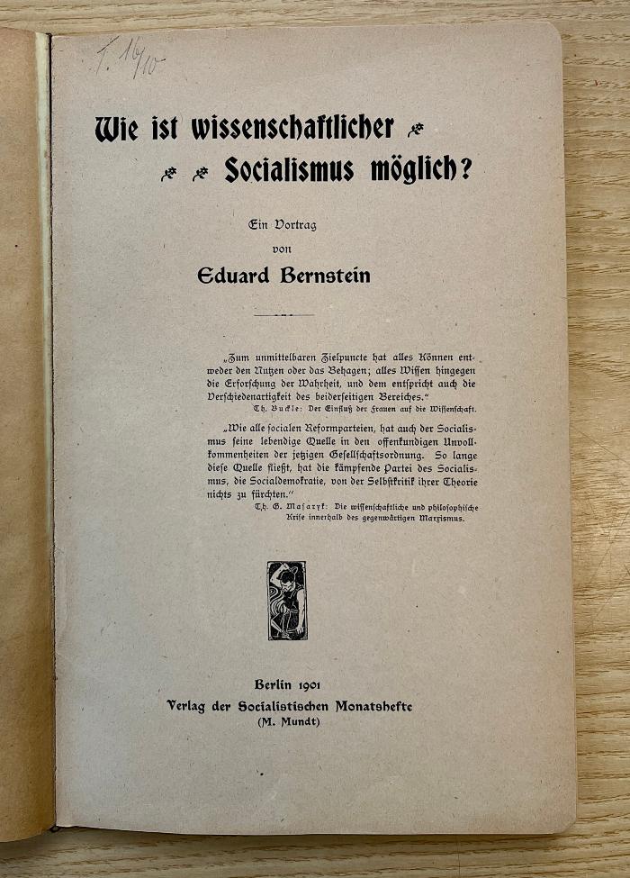 Bg 594 : Wie ist wissenschaftlicher Socialismus möglich? Ein Vortrag. (1901)