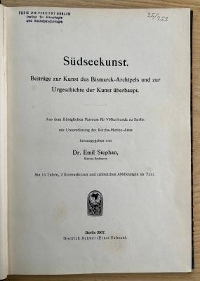 VI 1474 : Südseekunst : Beiträge zur Kunst des Bismarck-Archipels und zur Urgeschichte der Kunst überhaupt (1907)