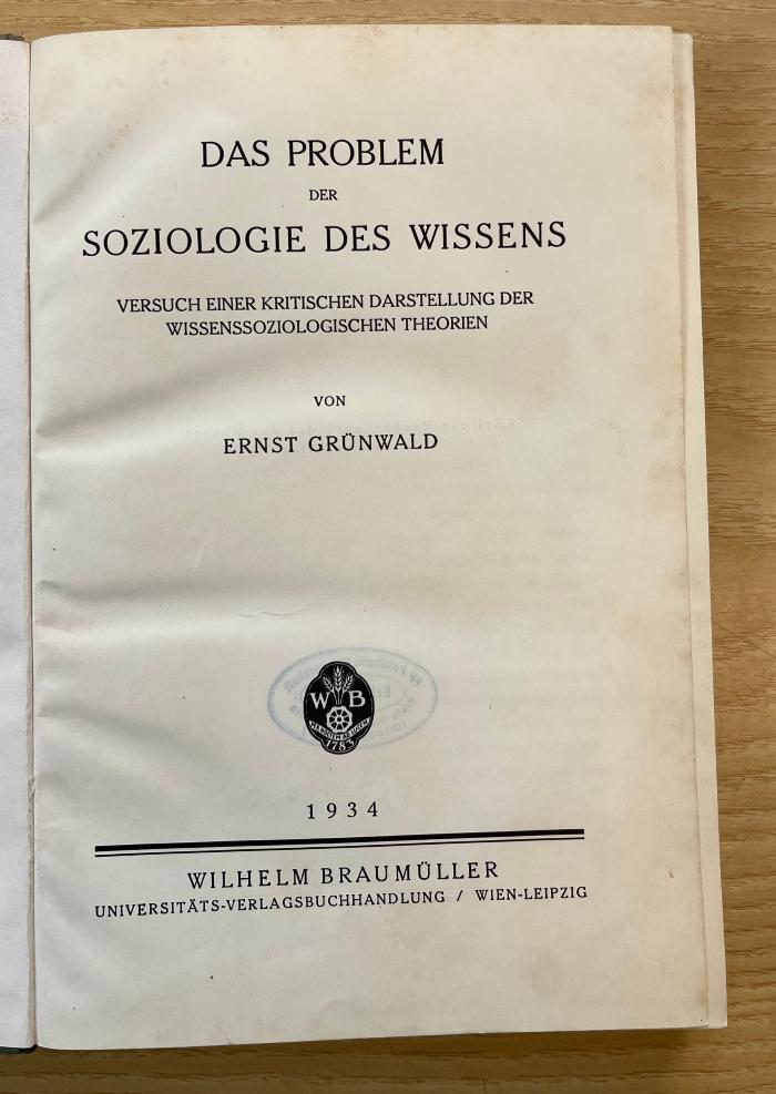 Eu 681 : Das Problem der Soziologie des Wissens (1934)