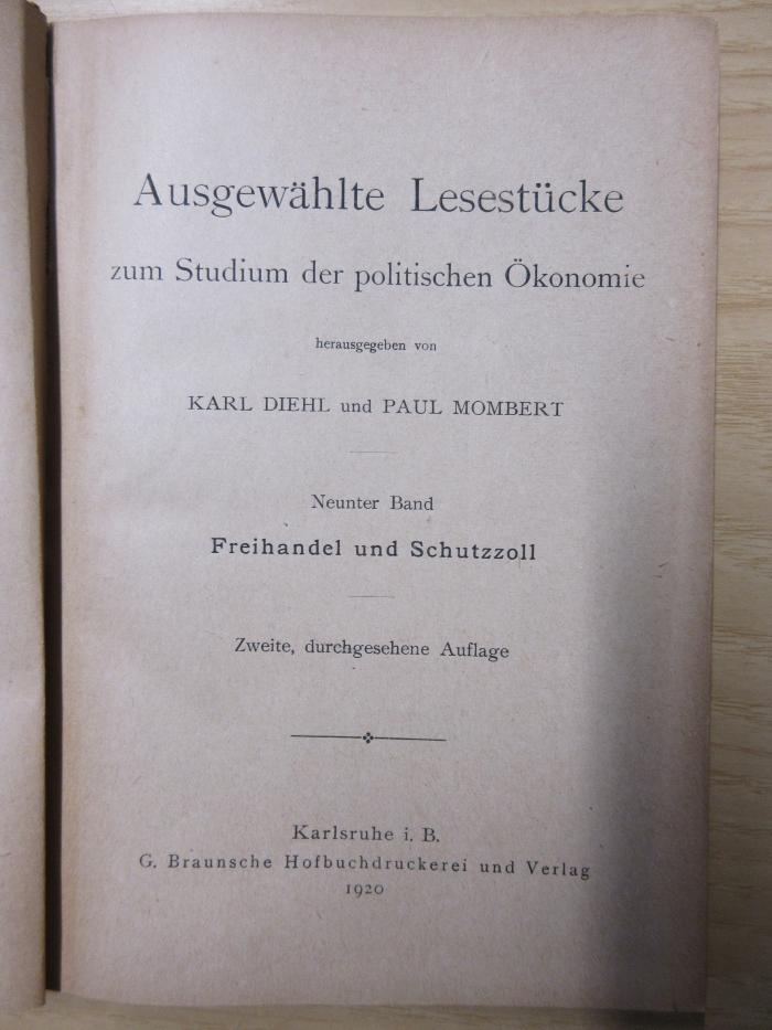 B 710-9 2 : Ausgewählte Lesestücke zum Studium der politischen Ökonomie (1920)