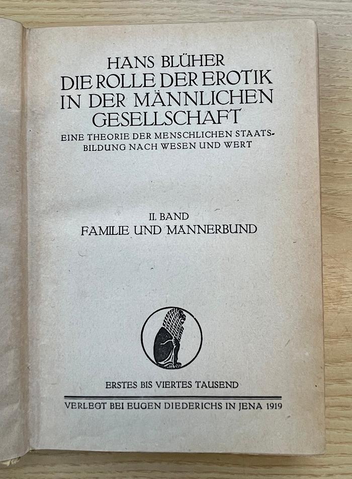 SH 2226-2 : Die Rolle der Erotik in der männlichen Gesellschaft : Familie und Männerbund (1919)