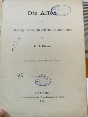 AL 276 : Die Affen bei den Hebräern und anderen Völkern des Altherthums. (1882)