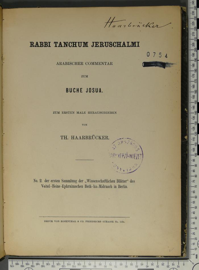 [ohne Signatur] : Rabbi Tanchum Jeruschalmi. Arabischer Commentar zum Buche Josua (1862)