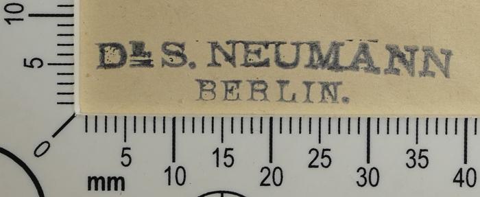 - (Neumann, S.), Stempel: Exlibris, Name; 'Dr. S. Neumann Berlin.'.  (Prototyp)