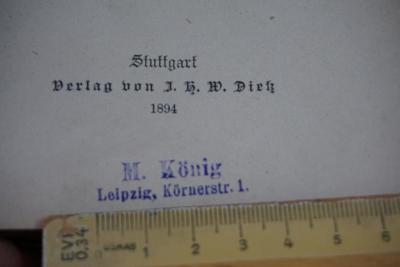 - (M. König), Stempel: Name, Ortsangabe; 'M. König
Leipzig, Körnerstr. 1'. 
