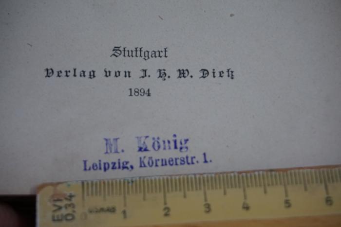 - (M. König), Stempel: Name, Ortsangabe; 'M. König
Leipzig, Körnerstr. 1'. 