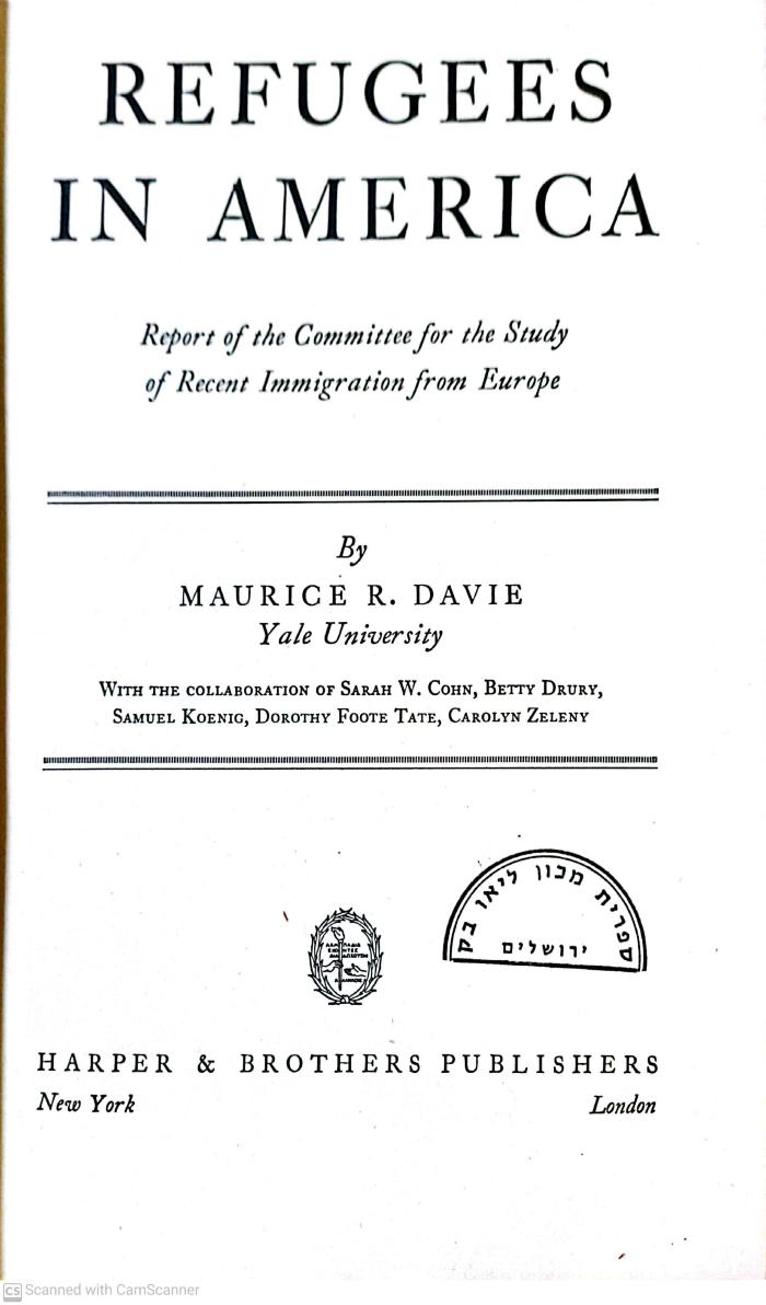AM I 59 : Refugees in America. Report of the Committee for the Study of Recent Immigration from Europe (1947)