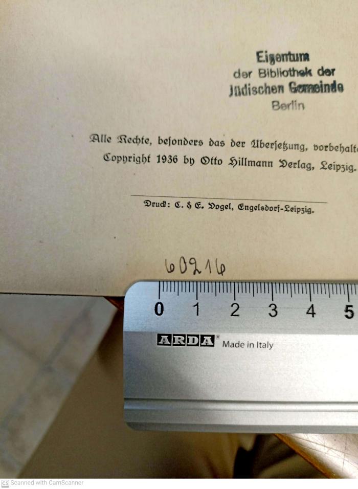 - (Bibliothek der Jüdischen Gemeinde zu Berlin), Von Hand: Exemplarnummer; '60216'. 