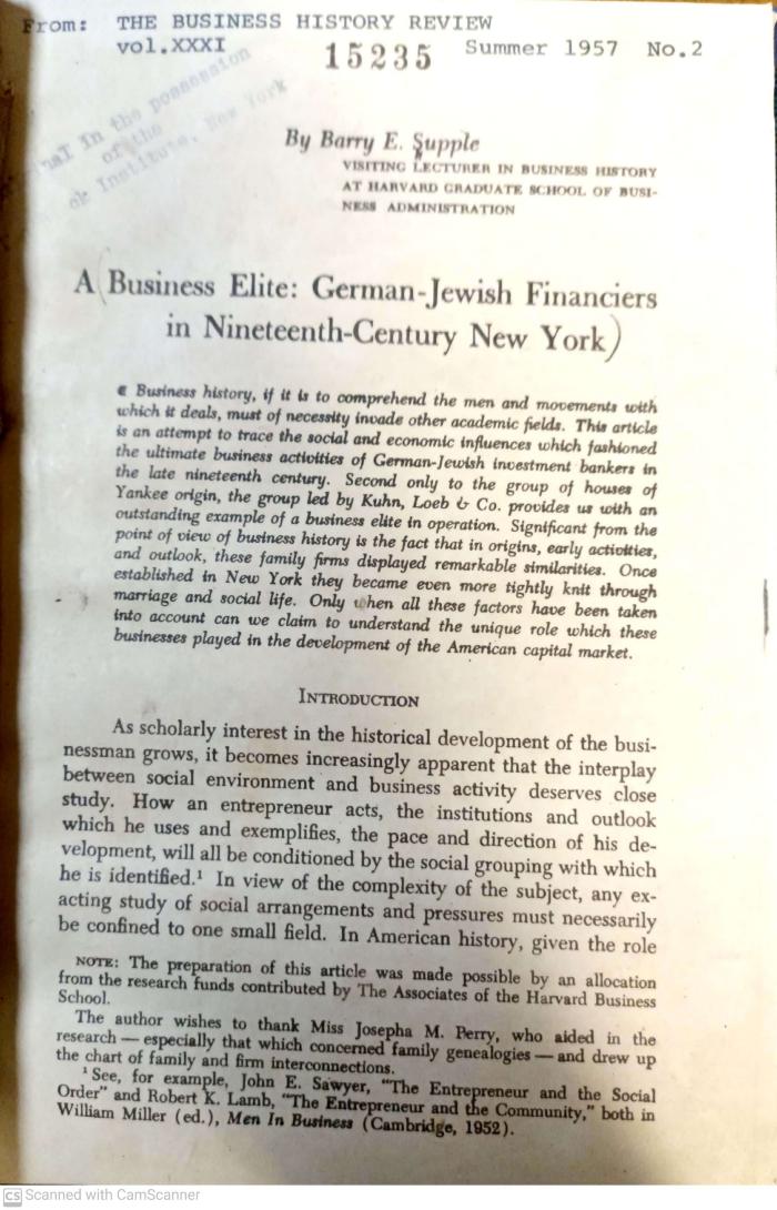 AM II 90/934 :  A Business Elite: German-Jewish Financiers in 19th Century New York. (1957)