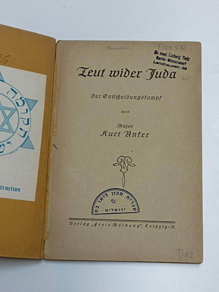 AN I 326 : Teut wider Juda: der Entscheidungskampf. (1924)