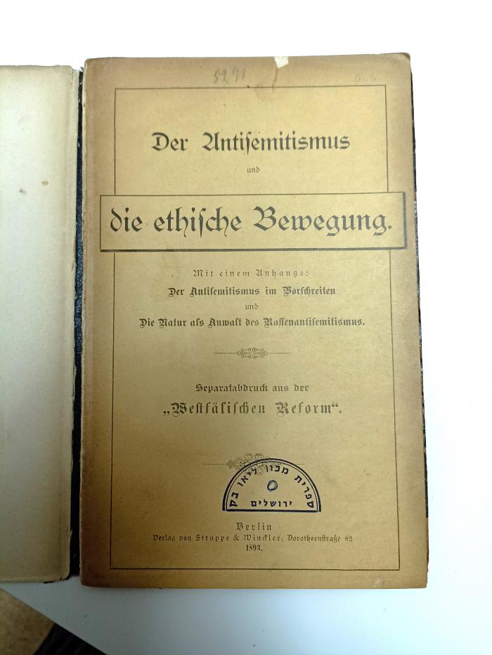 AN I 325 : Der Antisemitismus und die ethische Bewegung. (1893)