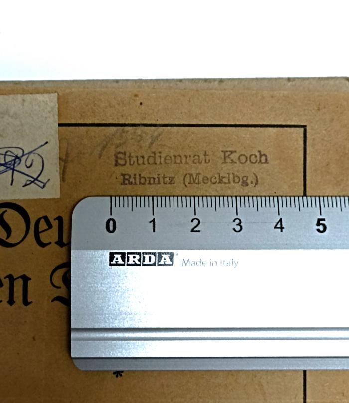 -, Stempel: Berufsangabe/Titel/Branche, Name, Ortsangabe; 'Studienrat Koch
Ribnitz (Mecklbg.)'