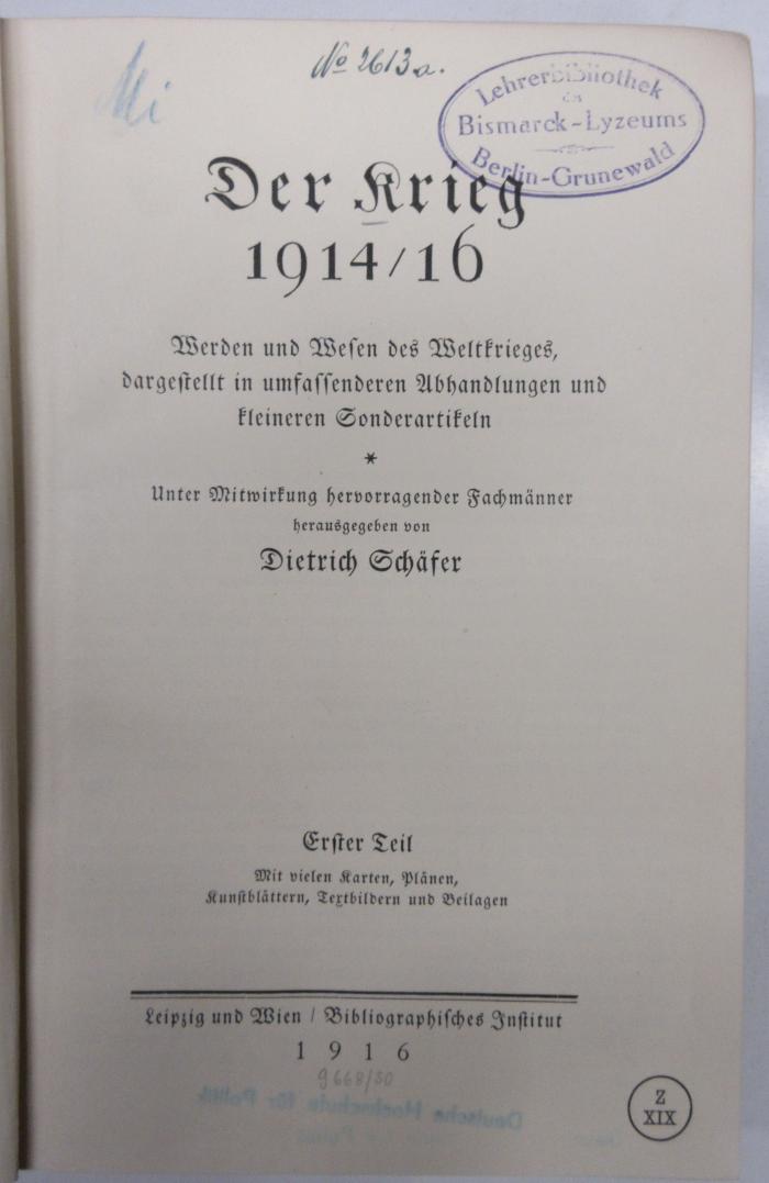 Cc 801-1 : Der Krieg 1914/16 (1916)
