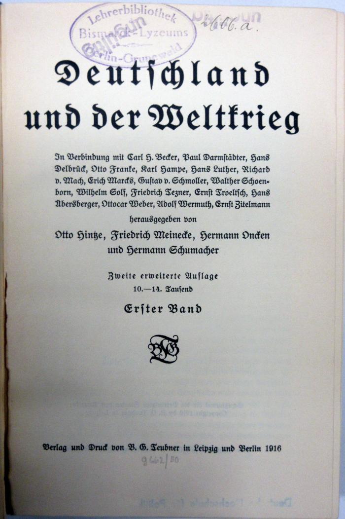 Gb 839-1/-2&lt;2&gt; : Deutschland und der Weltkrieg, Bd. 1-2 (1916)