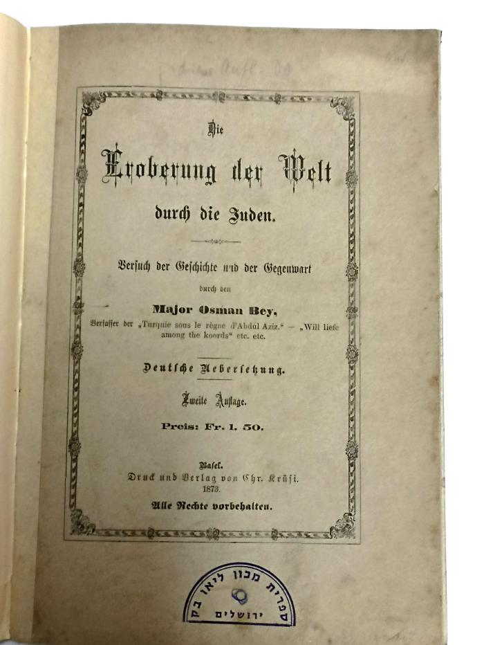 AN I 343a : Die Eroberung der Welt durch die Juden. (1873)