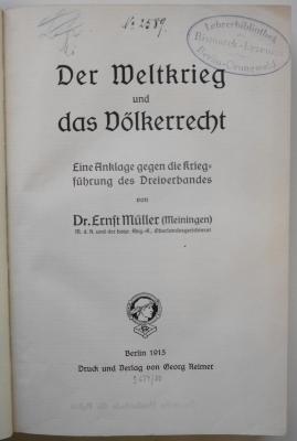 Gf 407 : Der Weltkrieg und das Völkerrecht (1915)