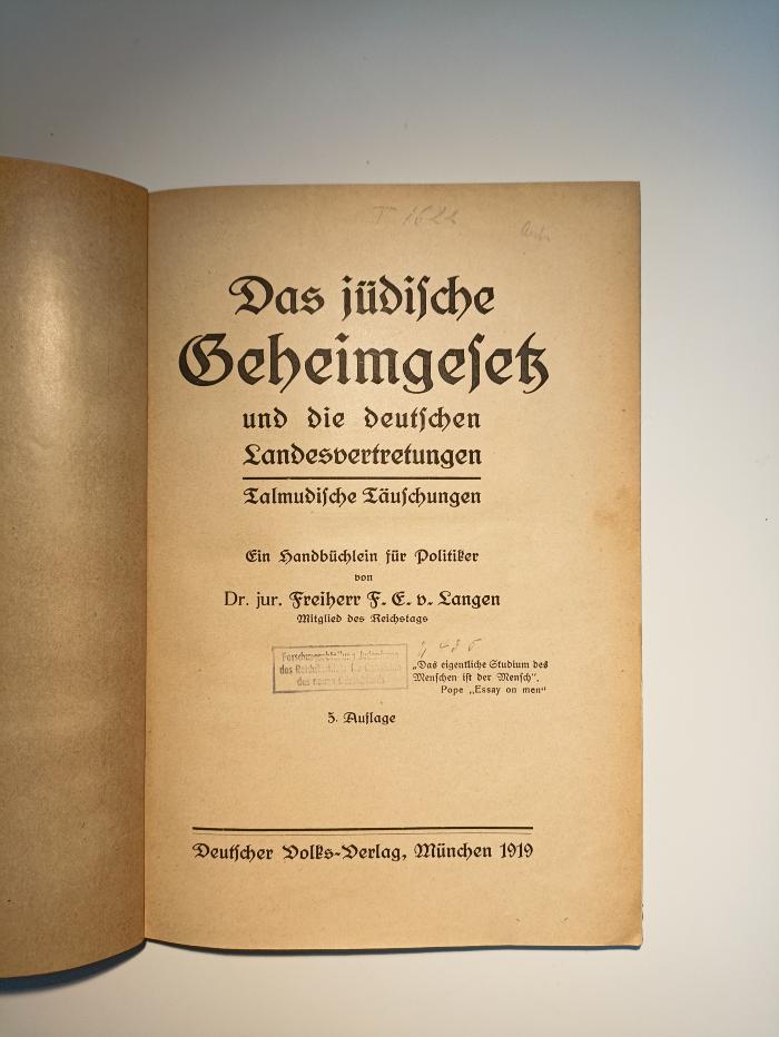 AN I 350 : Das jüdische Geheimgesetz und die deutschen Landesvertretungen (1919)