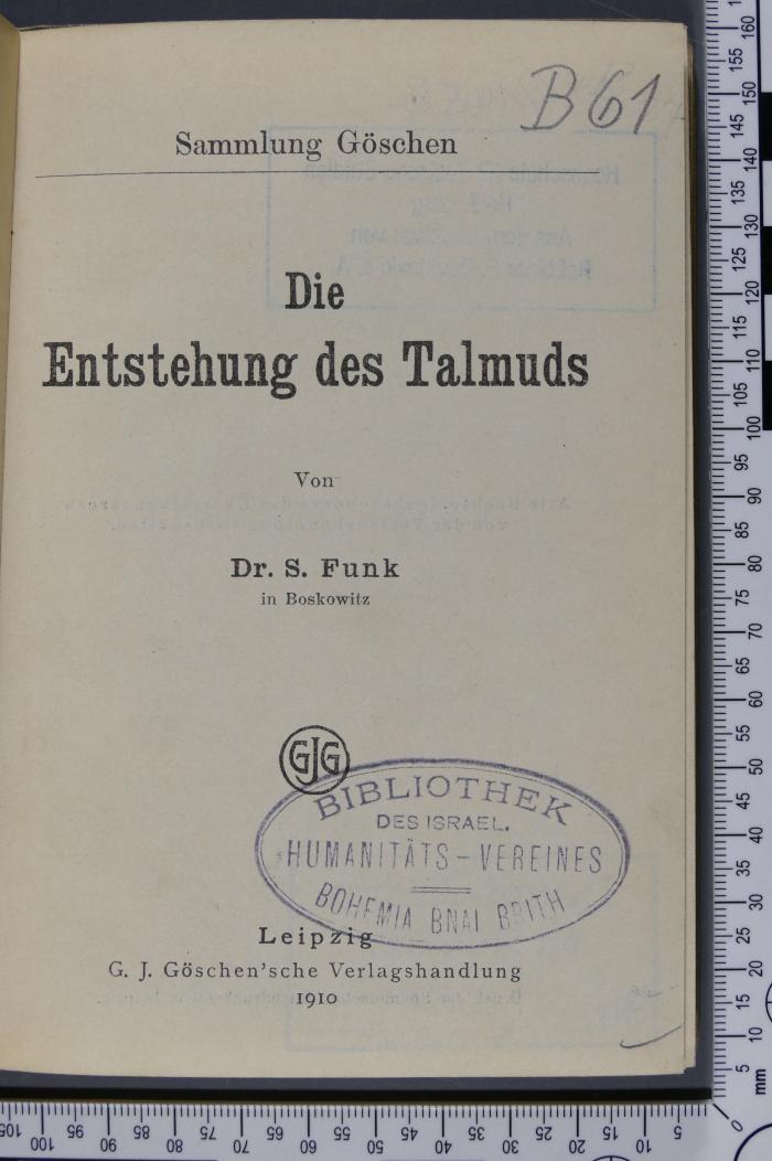 [ohne Signatur] : Die Entstehung des Talmuds (1919)