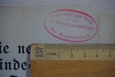 - (Socialdemokratischer Verein für den 13. Reichstagswahlkreis. Der Hauptvorstand), Stempel: Berufsangabe/Titel/Branche; 'Socialdemokratischer Verein für den 13. Reichstagswahlkreis. Der Hauptvorstand'. 