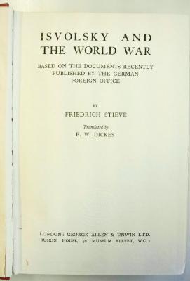 G 853 : Isvolsky and the World War : based on the documents recently published by the German Foreign Office (1926)