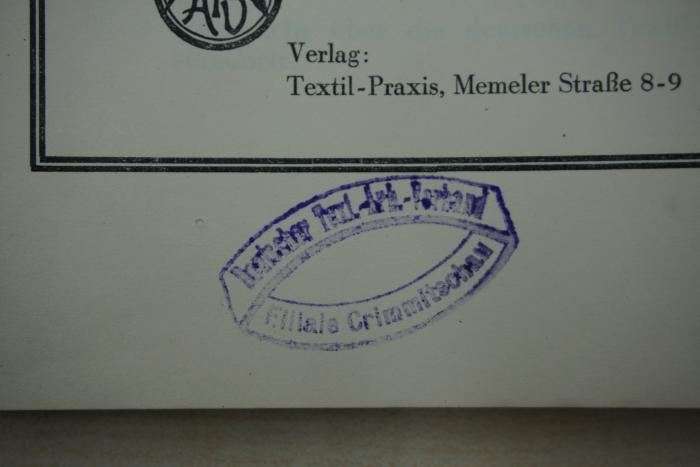 - (Deutscher Textilarbeiter-Verband, Filiale Crimmitschau), Stempel: Berufsangabe/Titel/Branche, Ortsangabe; 'Deutscher Text.-Arb.-Verband
Filiale Crimmitschau'. 