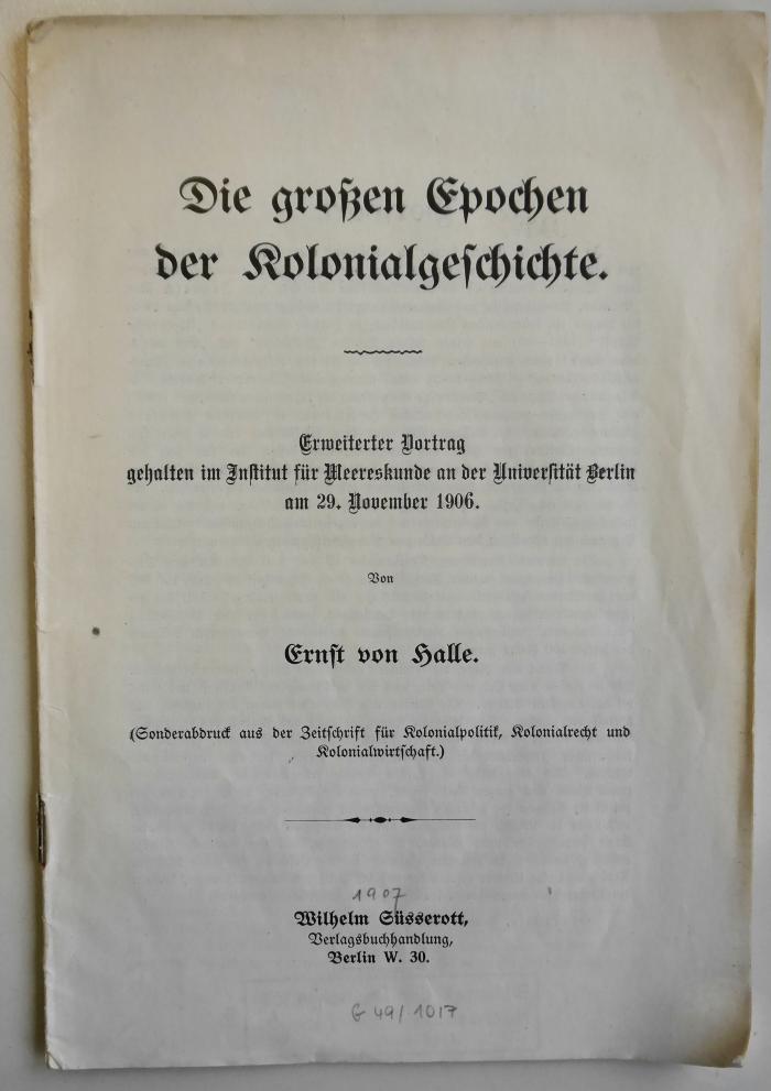 Gb 257 : Die grossen Epochen der Kolonialgeschichte (1907)