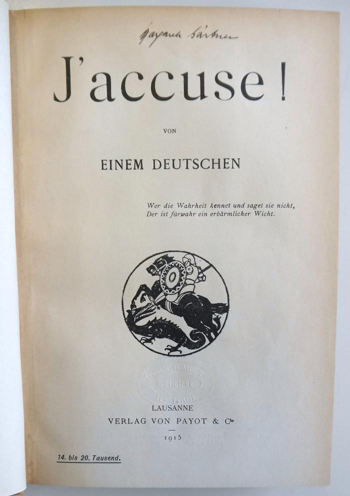 G 870 : J'accuse! : Von einem Deutschen. (1915)