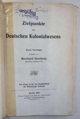 G 892 : Zielpunkte des deutschen Kolonialwesens : Vortrag auf Veranlassung des Deutschen Handelstages am 11. Januar 1907 (1907)