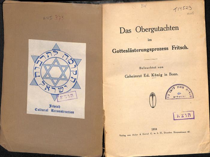 AN I 373 : Das Obergutachten im Gotteslästerungsprozess Fritsch. (1918)