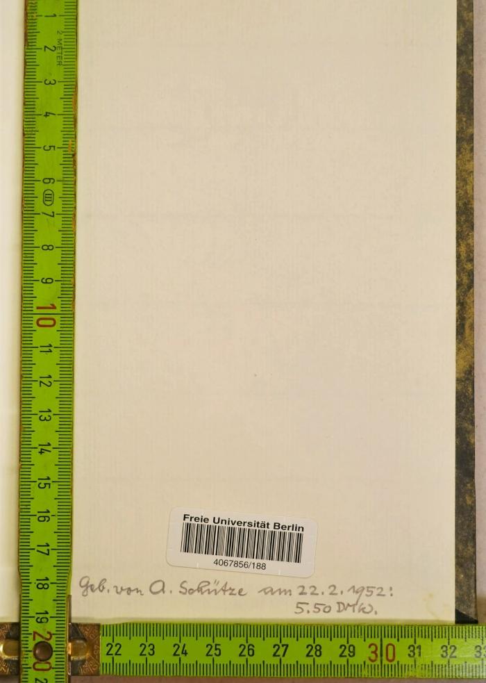 - (Schütze, A.), Von Hand: Buchbinder; 'Geb. von A. Schütze am 22.2.1952: 
5.50 DMW.'. 