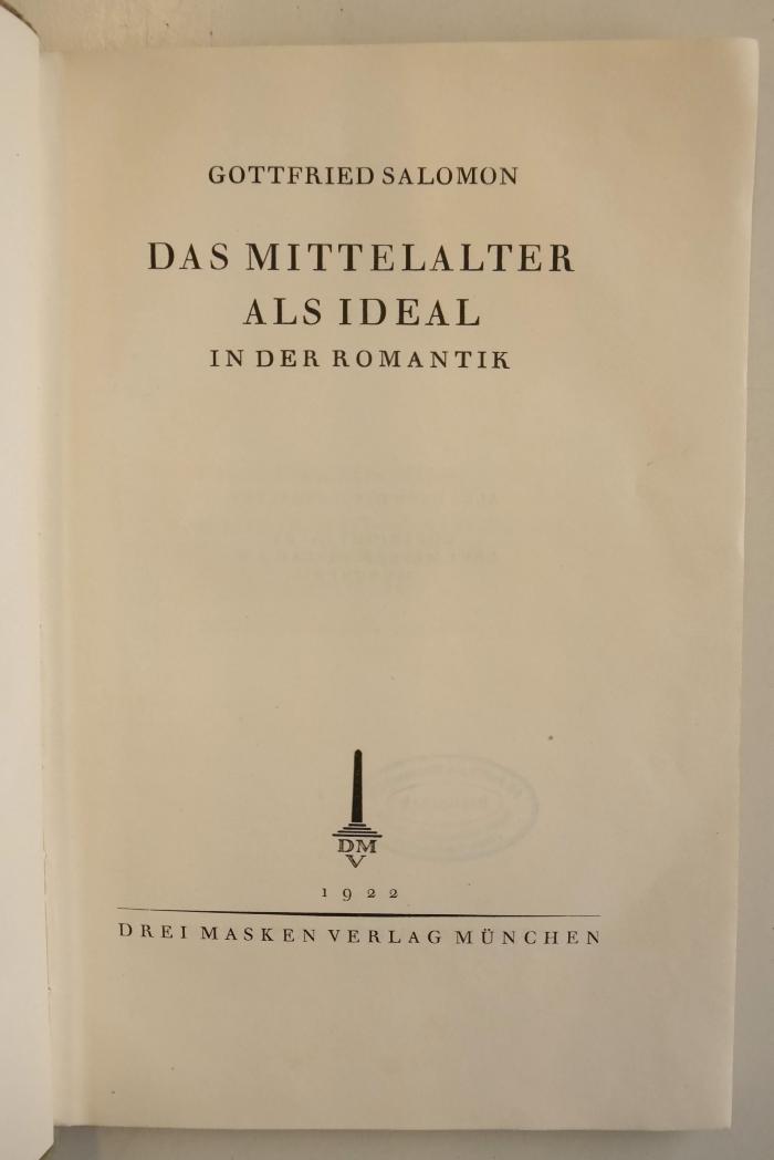 SH 77 : Das Mittelalter als Ideal in der Romantik  (1922)