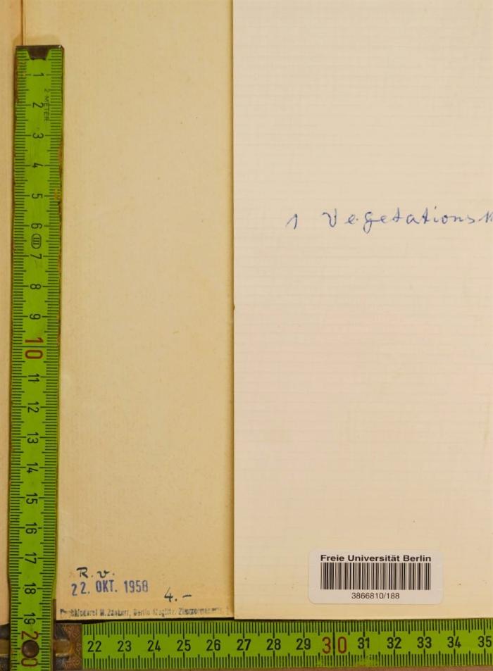 - (Zänkert), Stempel: Datum, Buchbinder; '[...]
22. OKT. 1958 [...]
[Stempel]'. 