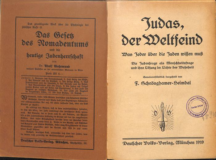 AN I 393 : Judas der Weltfeind : was jeder über die Juden wissen muß. (1919)