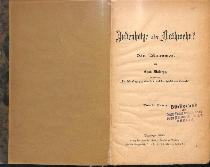 AN I 388 : Judenhetze oder Nothwehr? (1880)