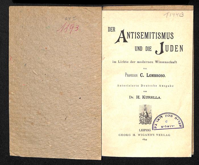 AN I 1193 : Der Antisemitismus und die Juden im Lichte der modernen Wissenschaft. (1894)