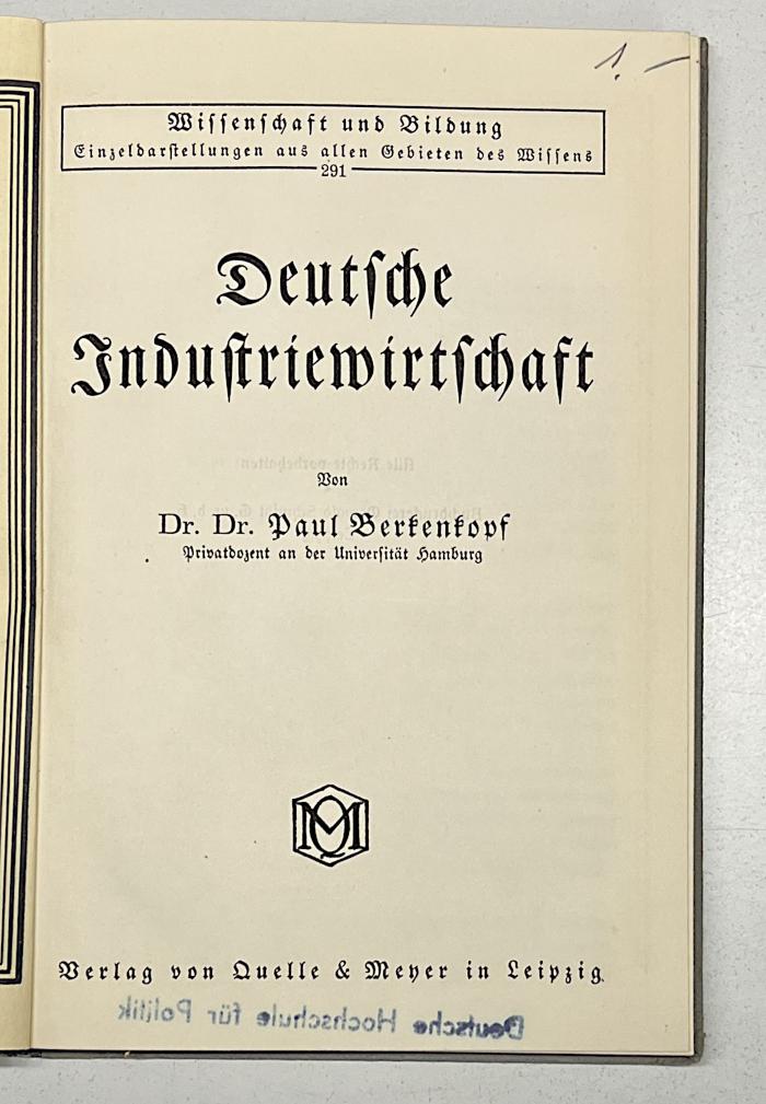Da 287 : Deutsche Industriewirtschaft. (1933)