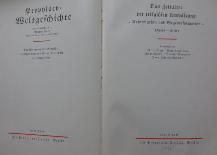 Aa 32 5 3.Ex. Ls: Das Zeitalter der religiösen Umwälzung : Reformation und Gegenreformation : 1500 - 1600 (1930)