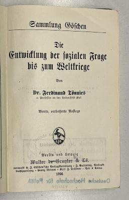 Bb 597&lt;4&gt; : Die Entwicklung der sozialen Frage bis zum Weltkriege. (1926)