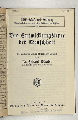 Gb 57 : Die Entwicklungslinie der Menschheit : Grundzüge einer Weltauffassung (1925)