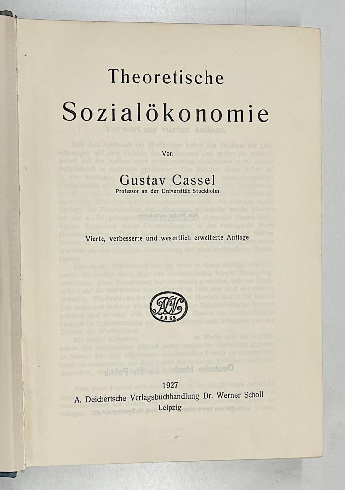 Da 19&lt;4&gt; : Theoretische Sozialökonomie (1927)