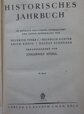 Aa 209 59/1939 2.Ex.: Historisches Jahrbuch. 59. Band (1939)