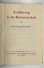 Da 299 : Einführung in die Weltwirtschaft. (1927)