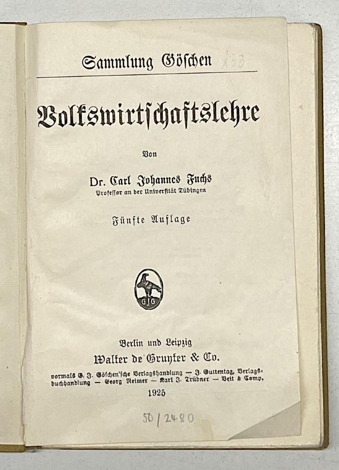 Da 139&lt;5&gt; : Volkswirtschaftslehre (1925)