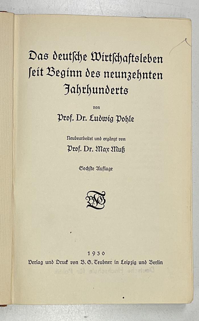 D 379 : Das deutsche Wirtschaftsleben seit Beginn des neunzehnten Jahrhunderts. (1930)
