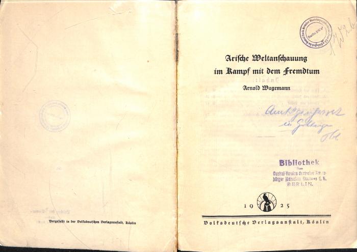 AN I 2372 : Arische Weltanschauung im Kampf mit dem Fremdtum. (1925)