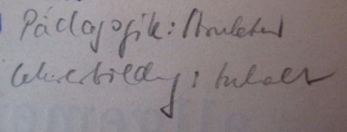  Theoretische Pädagogik und allgemeine Didaktik (1896);- (unbekannt), Von Hand: Notiz; 'Pädagogik: Struktur
Lehrerbildung: Inhalt'. 