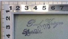 - (Krüger, Paul), Stempel: Name, Ortsangabe; 'Paul Krüger Spandau'. 